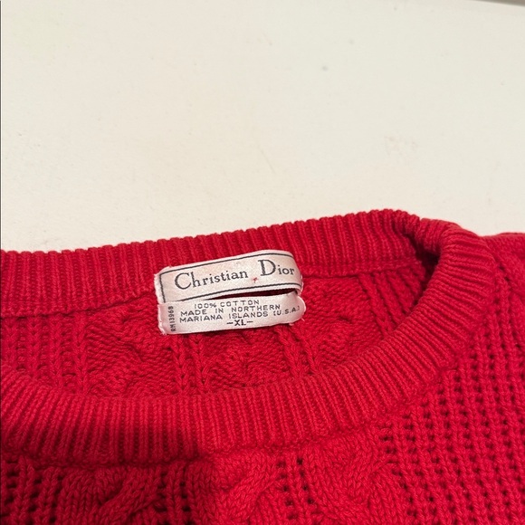 Christian Dior Men's 1980s Vibrant Red CableKnit Crew Neck Refined Sweater Large - Picture 4 of 15